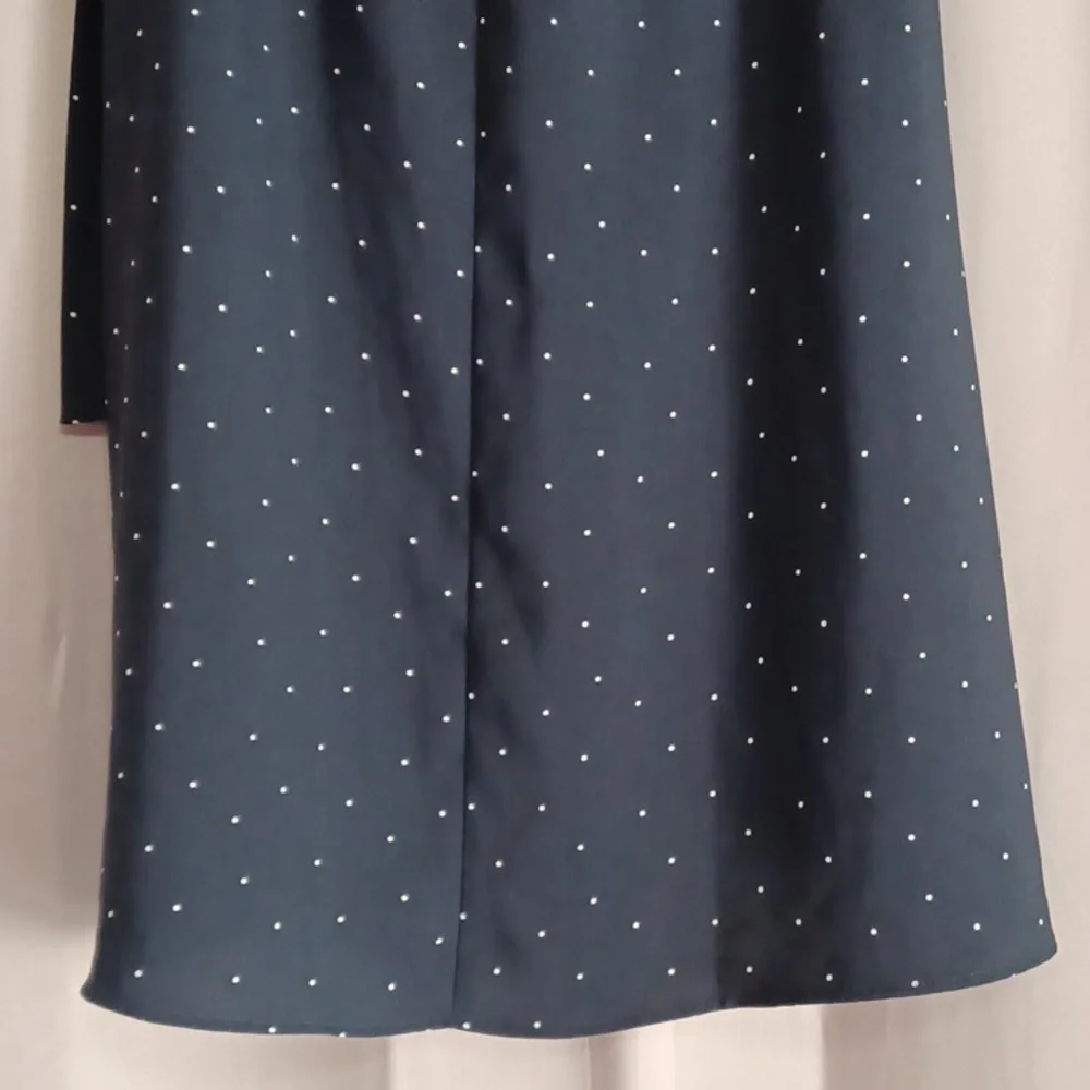 Loft Navy And White Polka Dot Faux Wrap Midi Skirt Removeable Fabric Belt Petite